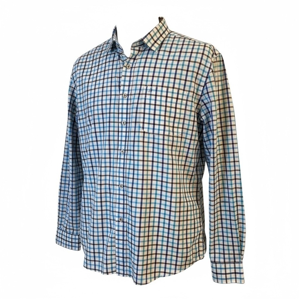 Johnnie O Hangin Out Men's Medium Long Sleeve Button Down Shirt Blue Plaid